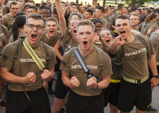 USMA Class of 2020 cadets celebrate after completing Run Back