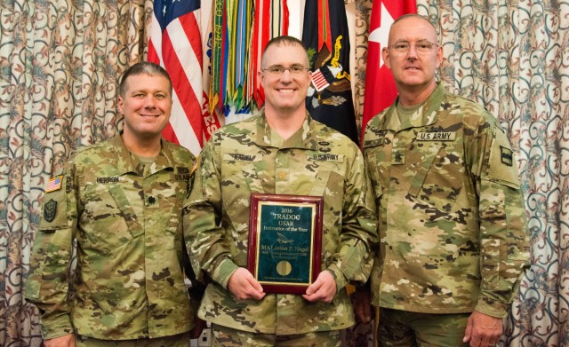 LTC Herron, MAJ Nagel, CSM Darlington Pose for Pictures