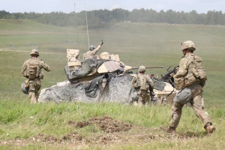 Two snipers of the 68th Armour Regiment's 1st Battalion are pictured with  their M107 Long Range