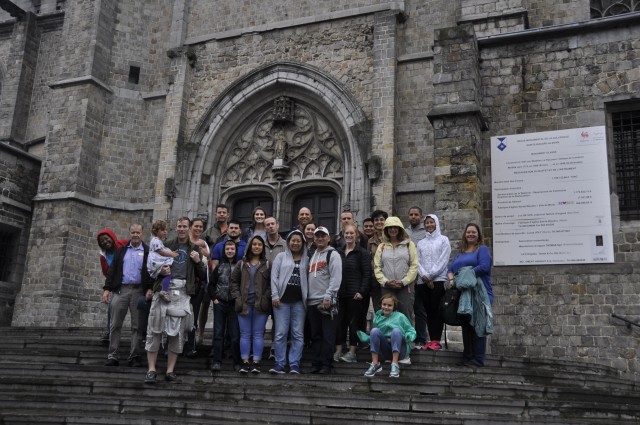 Newcomers pose in front of the Coll&eacute;giale Sainte-Waudru