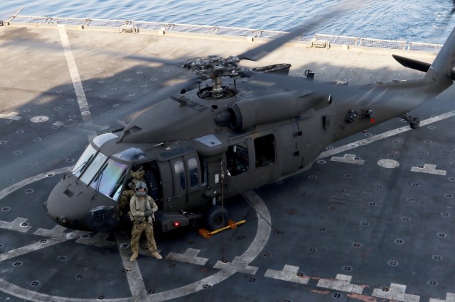 UH-60 pilots conduct deck-landing practice in Kuwait