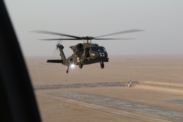 UH-60 pilots conduct deck-landing practice in Kuwait