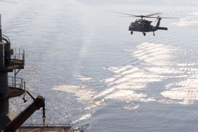 UH-60 pilots conduct deck-landing practice in Kuwait
