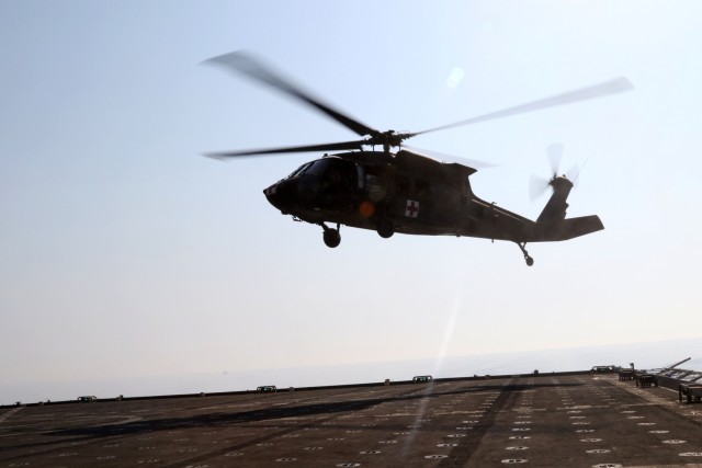 UH-60 pilots conduct deck-landing practice in Kuwait