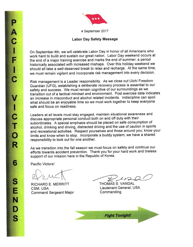 Labor Day Safety Message