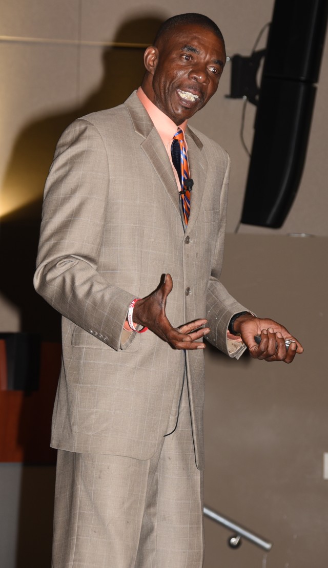 Robert Johnson speaks at Detroit Arsenal's Suicide Prevention Stand Down