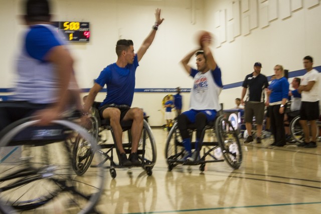 Participants in the Air Force Wounded Warrior Program engage in friendly matches