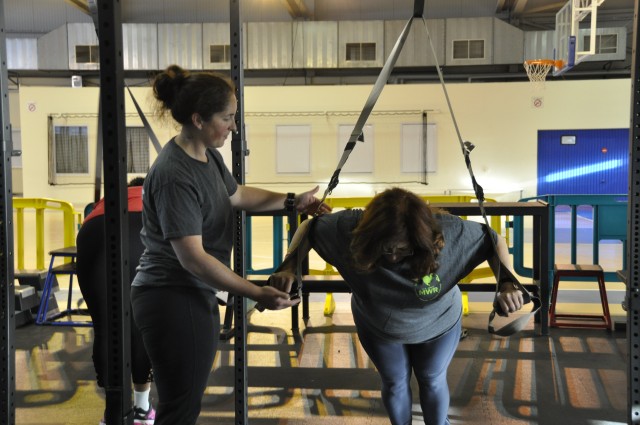 Keamia Rasa Lucas teaches TRX during IMCOM Europe Fitness Day