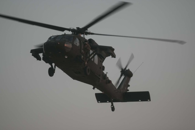 Up, up and away: Cavalry Soldiers conduct air assault training with Kuwaiti partners