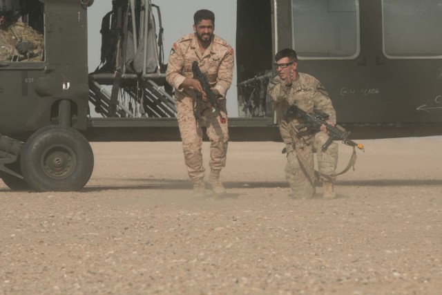 Up, up and away: Cavalry Soldiers conduct air assault training with Kuwaiti partners