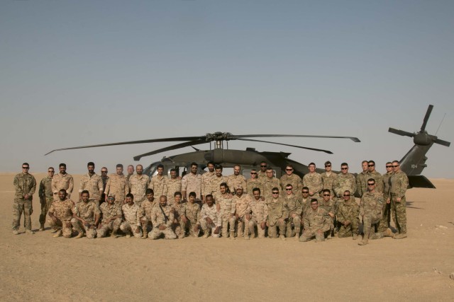 Up, up and away: Cavalry Soldiers conduct air assault training with Kuwaiti partners
