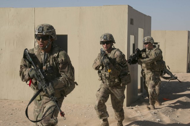 Up, up and away: Cavalry Soldiers conduct air assault training with Kuwaiti partners