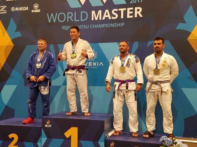 1st Lt. John Kim of Headquarters and Headquarters Company, 2nd Infantry Brigade Combat Team, 25th Infantry Division wins gold at the International Brazilian Jiu-Jitsu Masters 2 tournament in Las Vegas