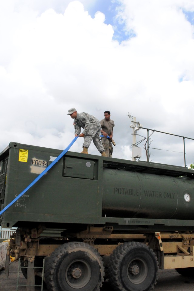 Army National Guard Soldiers purifying water in Puerto Rico