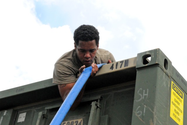 Army National Guard Soldiers purifying water in Puerto Rico