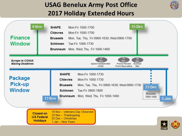 USAG Benelux Army Post Office's holiday hours