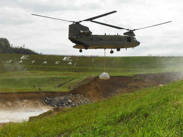 National Guard places sandbags at Puerto Rican Dam