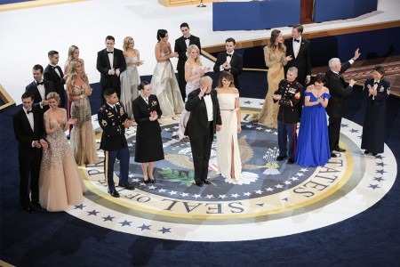 President Donald J. Trump salutes the crowd during the Salute to Our Armed Services Ball at the National Museum, Washington, D.C., Jan. 20, 2017. The event, one of the three official balls held in celebration of the 58th Presidential Inauguration,...