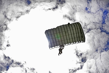 A paratrooper participates in an airborne operation in Sainte-Mere- Eglise, France, June 4, 2017. This event commemorates the 73rd anniversary of D-Day, the largest multi-national amphibious landing and operational military airdrop in history, and...