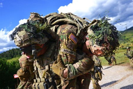 Paratroopers assigned to 173rd Airborne Brigade, conduct casualty evacuation during a live-fire exercise as part of Exercise Rock Knight at Pocek Range in Postonja, Slovenia, July 25, 2017. Exercise Rock Knight is a bilateral training exercise betwee...