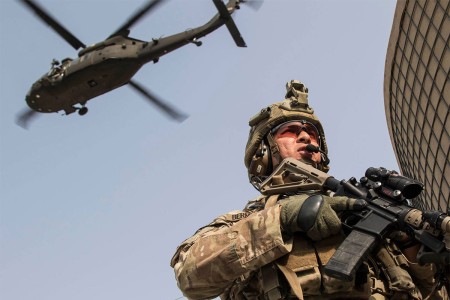 4th Brigade Combat Team (Airborne), 25th Infantry Division and 3rd Infantry Division Soldiers of Train Advise Assist Command East held a base defense drill at Tactical Base Gamberi, Afghanistan, Oct. 20, 2017. The drill improves Soldier readiness...