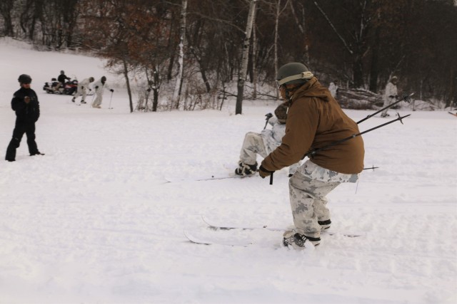 Cold-Weather Operations Course 18-01 students conduct skiing training at Fort McCoy