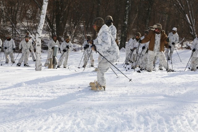 Cold-Weather Operations Course 18-01 students conduct skiing training at Fort McCoy