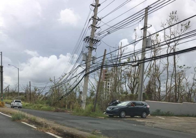 Power line damages along a highway in Puerto Rico