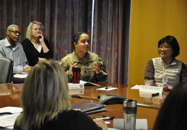 CSM Samara Pitre engages with new employees at on-boarding session