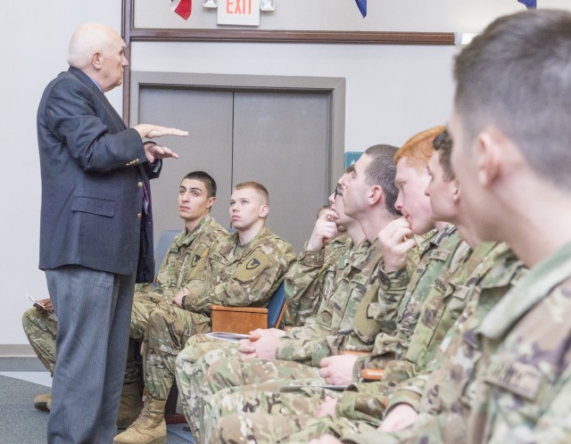 Retired Maj. Gen. Bob Scales addresses the Natick workforce
