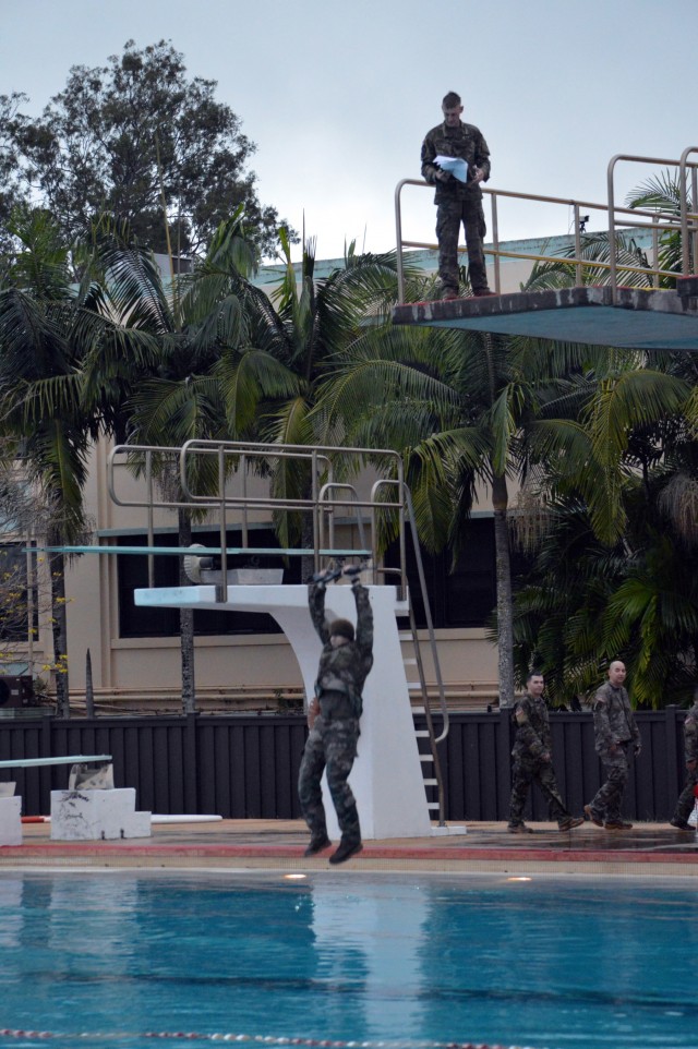 Soldiers perform Combat Water Survival Test