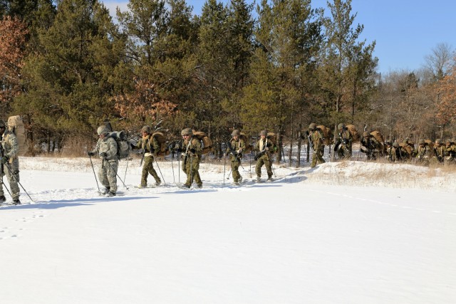 Cold-Weather Operations Course students participate in snowshoe training at Fort McCoy