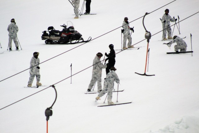 Cold-Weather Operations Course 18-03 students learn to ski during training at Fort McCoy