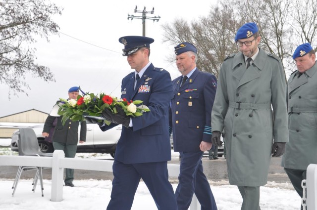 Air Force LTC Craig Lindstrom walks to memorial site