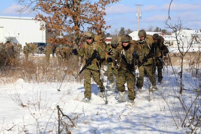 Cold-Weather Operations Course students participate in snowshoe training at Fort McCoy