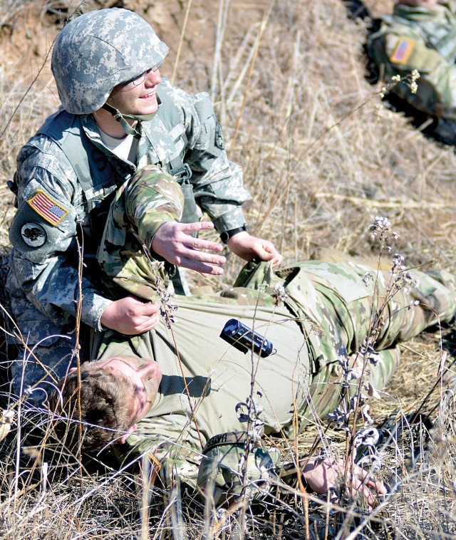 ROTC Cadets from the University of Kansas Jayhawk Battalion went through four-day squad training exercise s March 9 to 11 at Fort Riley, Kansas.