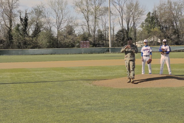 U.S. Army Garrison Fort A.P. Hill, Garrison Commander, Lt. Col. Andrew Q. Jordan, throws out the first pitch. 