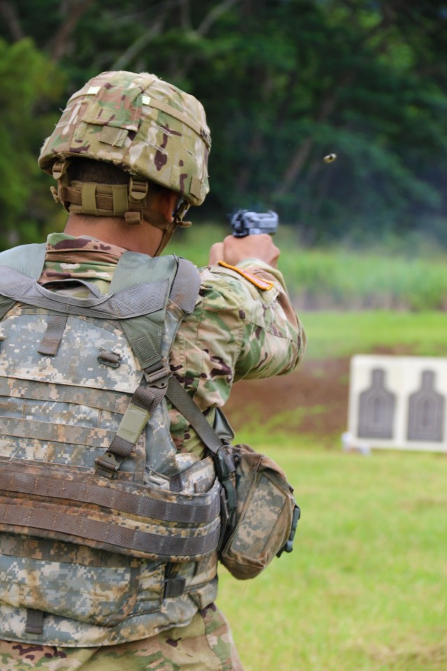 RHC-P Soldier fires M-9 in weapons qualification Best Warrior event