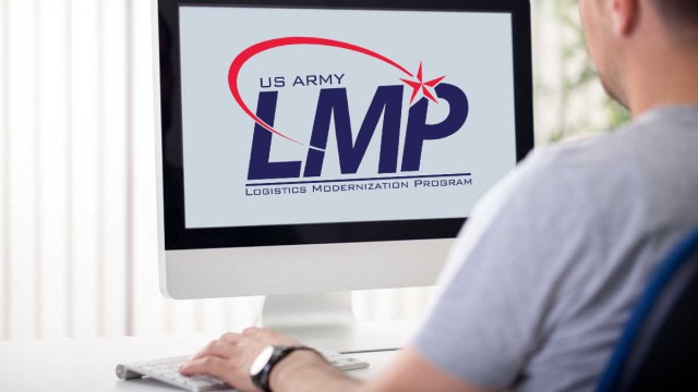 Man at computer with LMP logo