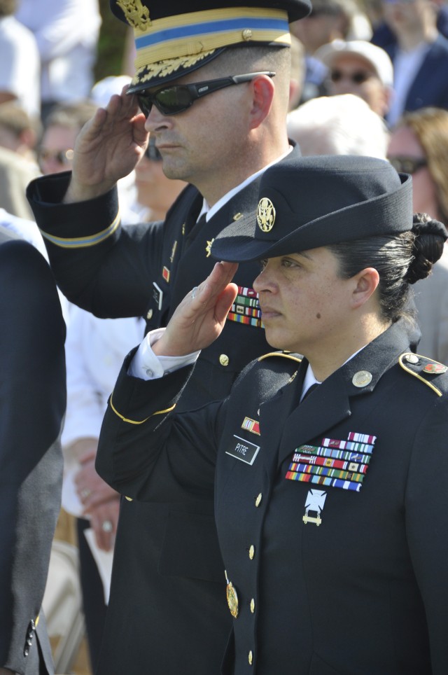 COL Connell and CSM Pitre salute during ceremony