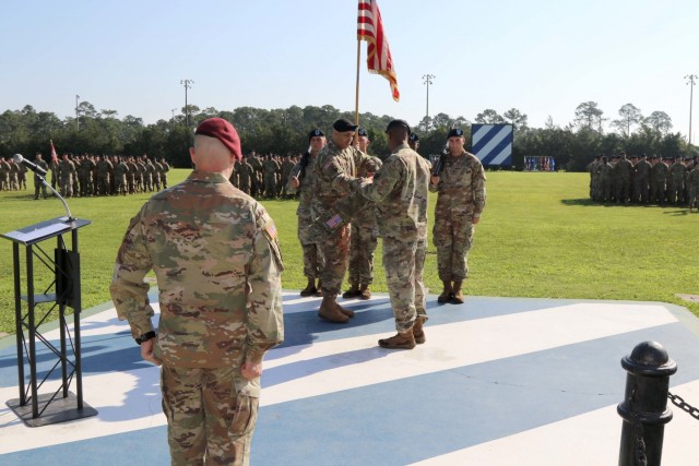 The "Black Diamond" Battalion cases colors in preparation for deployment