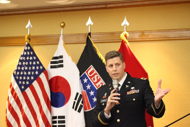 Col. Jeremy Johnson thanks the leaders, friends and family