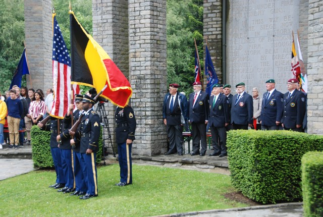 Benelux Color Guard stand during Memorial Day ceremony 