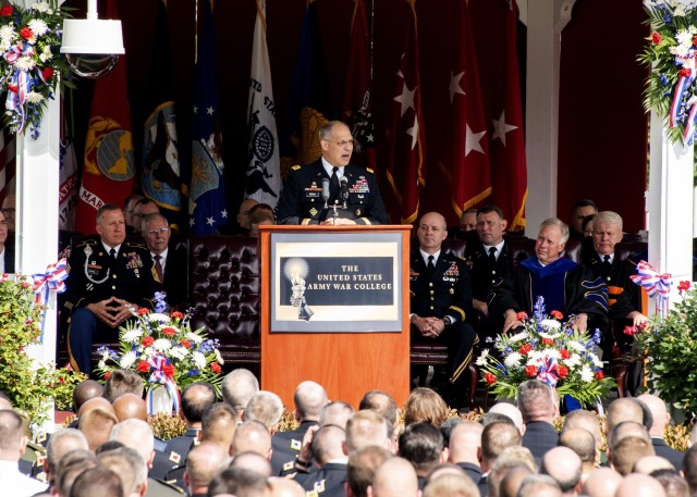 Gen. Gus Perna delivers the AWC commencement speech