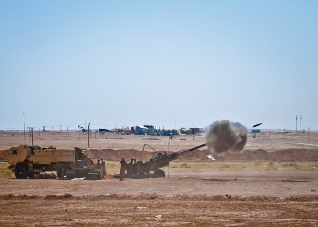 Coalition fire Artillery at ISIS during Operation Roundup