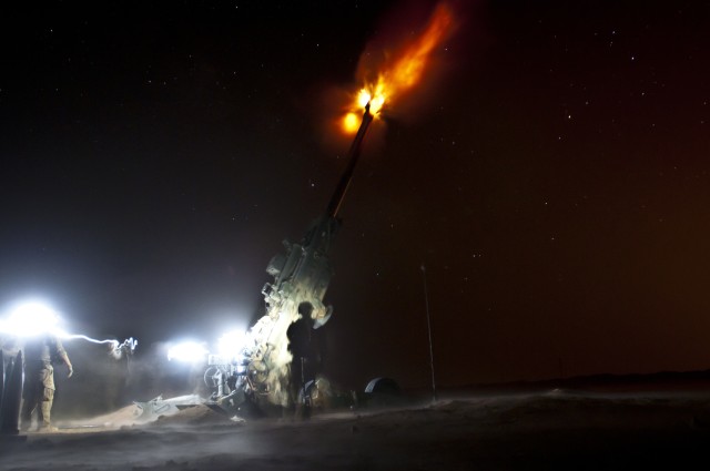 Coalition fire Artillery at ISIS during Operation Roundup