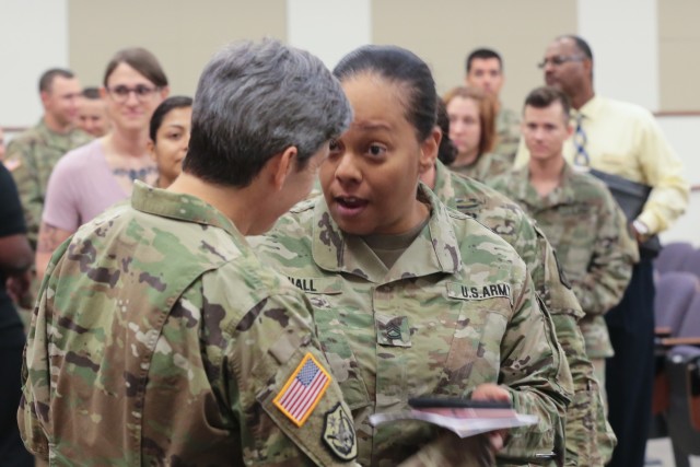 COL Karen J. Roe meets audience members