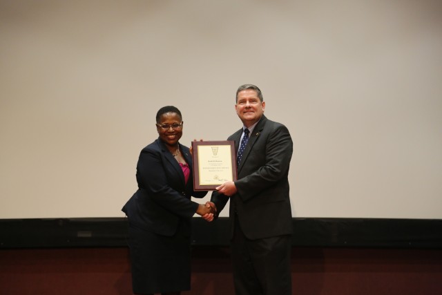 Dr. Juanita Harris, AMRDEC Director, with Mr. Keith Darrow, director of AMRDEC's Aviation Engineering Directorate