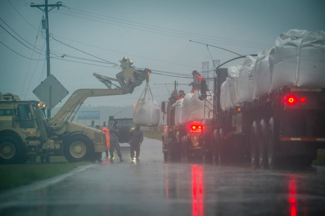 South Carolina Army National Guard Engineers Deliver Sandbags