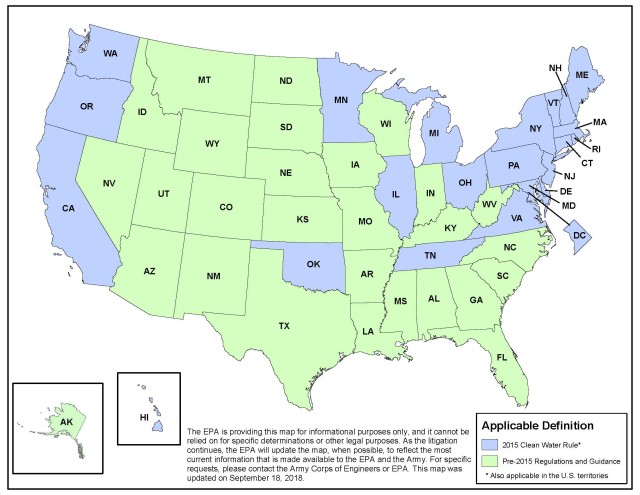Map of Applicable Definition of Waters of the United States by State